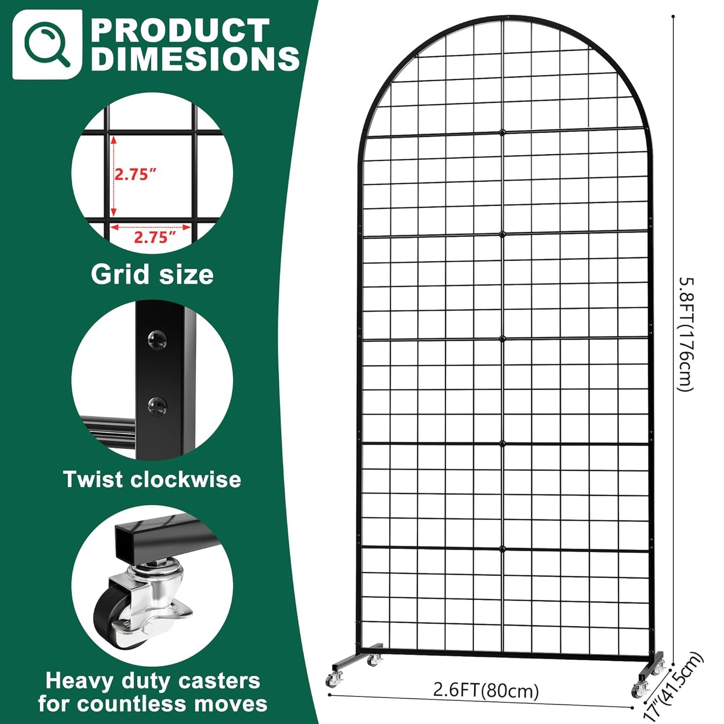 Asee'm Grid Wall Panels Display Stand 2' x 5.2' FT Black Movable Wire Grid Wall Display Rack Heavy Floorstanding Detachable Girdwall Panel with T-Base for Craft Show Rack, Retail Displays 1PCS