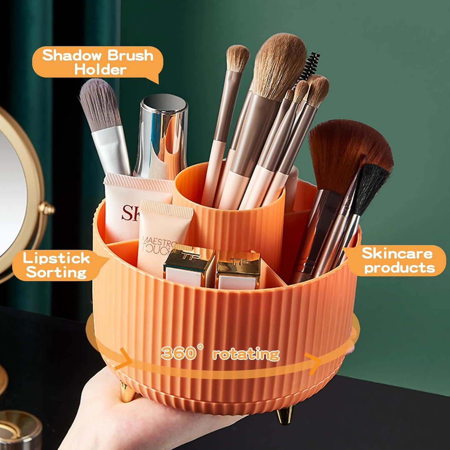 fanado 360° Rotate Makeup Brush Holder Organizer, Makeup Organizers Countertop, Makeup organization and Skincare Storage for Vanity, Desktop, Bathroom (White)