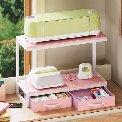VENNQD Stand Compatible with Cricut Maker and Cricut Explore Air Series Stand Legs for 2 Cricut Machines Fully Open 2 Tier Desktop Craft Accessories Storage Organizer (White)