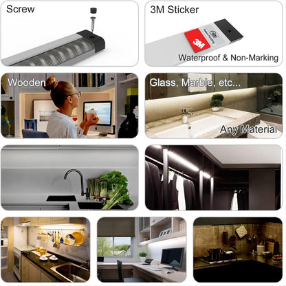 EBD LED Light Bar Built-in Adjustable Cable 12 Pcs Corner Input Under-Counter Light fixtures Work Bench linkable Touch Lights 3000K 5400 Lm Super Bright for Pantry Garage Shelves Closet Shelf