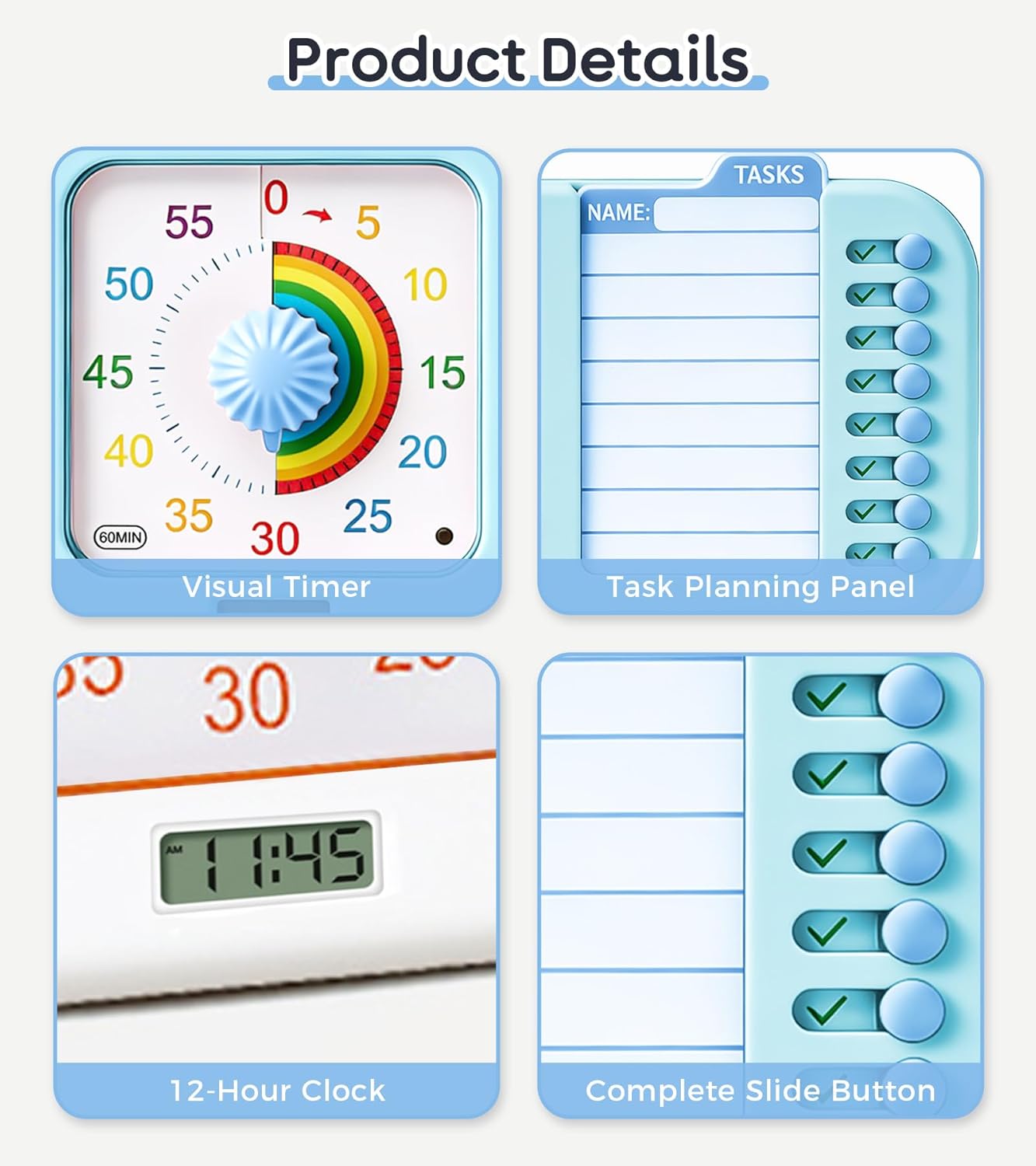 3-in-1 Visual ADHD Timer for Kids & Adults with Planning Board, Task Timer, Chore Chart & Visual Schedule Planner, Autism & ADHD Tools with Checklist for Homeschool Supplies, Home, School