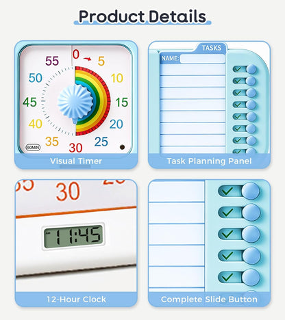 3-in-1 Visual ADHD Timer for Kids & Adults with Planning Board, Task Timer, Chore Chart & Visual Schedule Planner, Autism & ADHD Tools with Checklist for Homeschool Supplies, Home, School