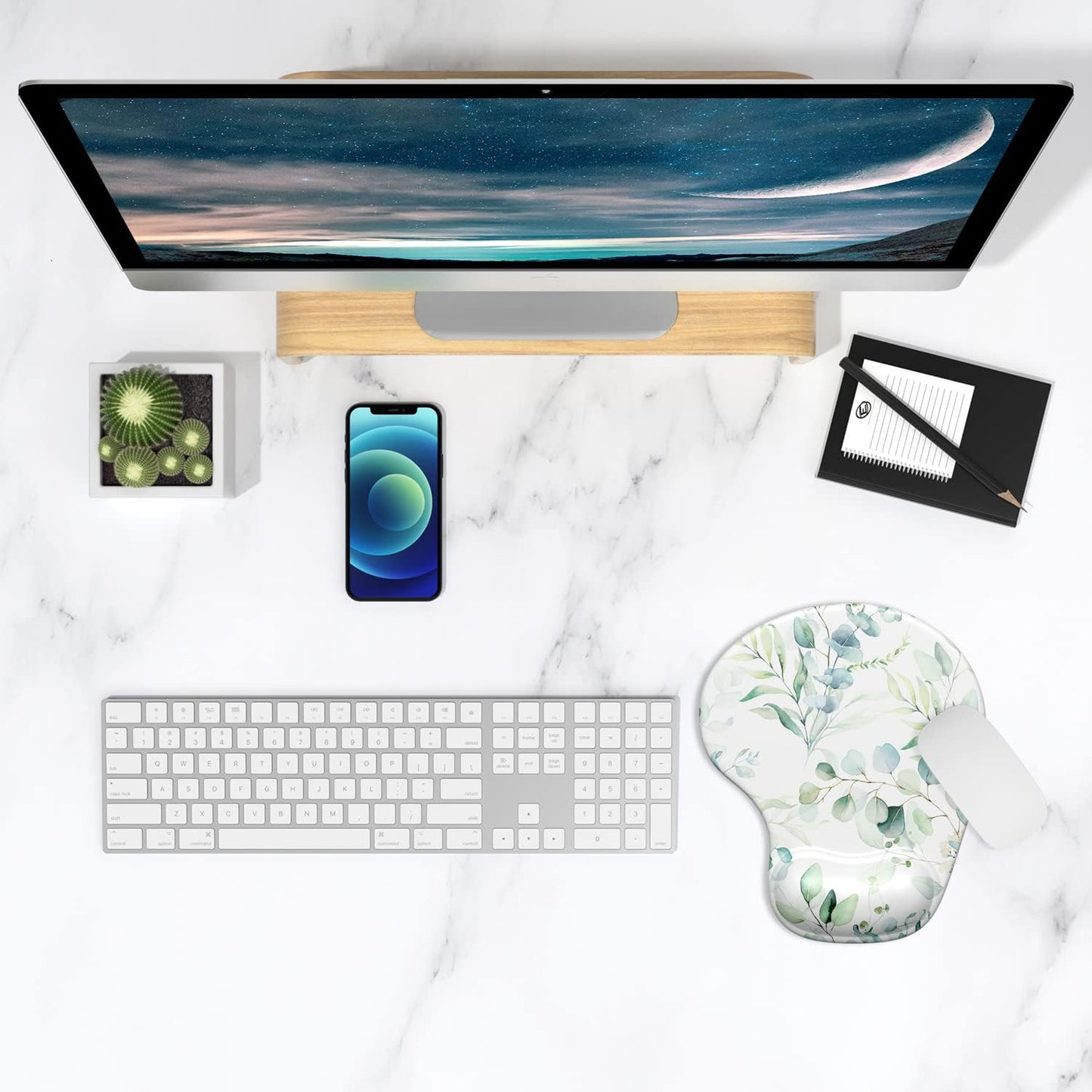ITNRSIIET Ergonomic Mouse Pad with Gel Wrist Support Wrist Rest Smooth Surface Non-Slip PU Base Comfortable Office Supplies Pain Relief, 9.5 x 8 inches, Beach