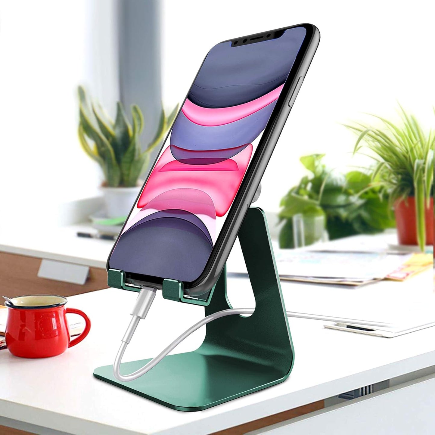 CreaDream Adjustable Cell Phone Stand, Phone Stand, Cradle, Dock, Holder, Aluminum Desktop Stand Compatible with Phone 16 15 14 13 12 11 Pro Max Plus SE, Accessories Desk, All Mobile Phones-Rose Gold
