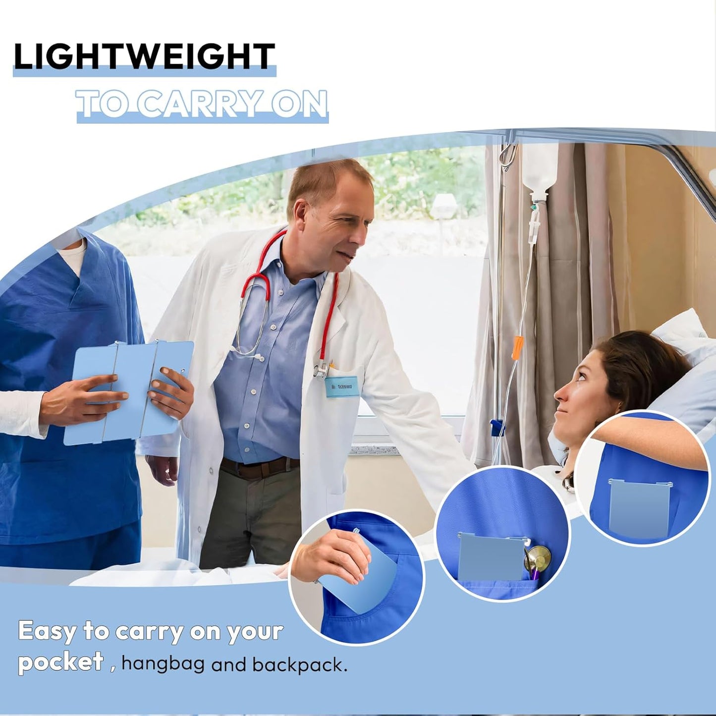 Nursing Clipboard Foldable, Foldable Clipboard w/Nursing Edition Cheat Charts,3 Layers Aluminum, Nurse Clip Board w/Low Profile Clip&Pen Clip Pocket for Nurses and Doctors,Light Blue