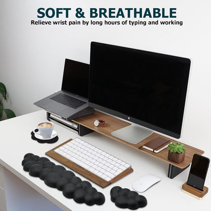 Cloud Wrist Rest Keyboard, PU Leather Memory Foam Wrist Rest for Computer Keyboard, Ergonomic Keyboard Wrist Rest and Cute Mouse Wrist Rest for Gaming,Office,Computer,Typing Pain Relief,Pastel Green