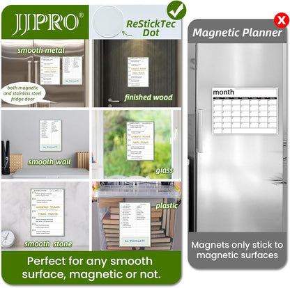 JJPRO Non-Magnetic Dry Erase Weekly Calendar for Fridge,Reusable Weekly Meal Planner and to Do List Whiteboard Bundle-Starts Monday,8.5"x12" Reusable Calendars Stick to Wall, All Smooth Surfaces