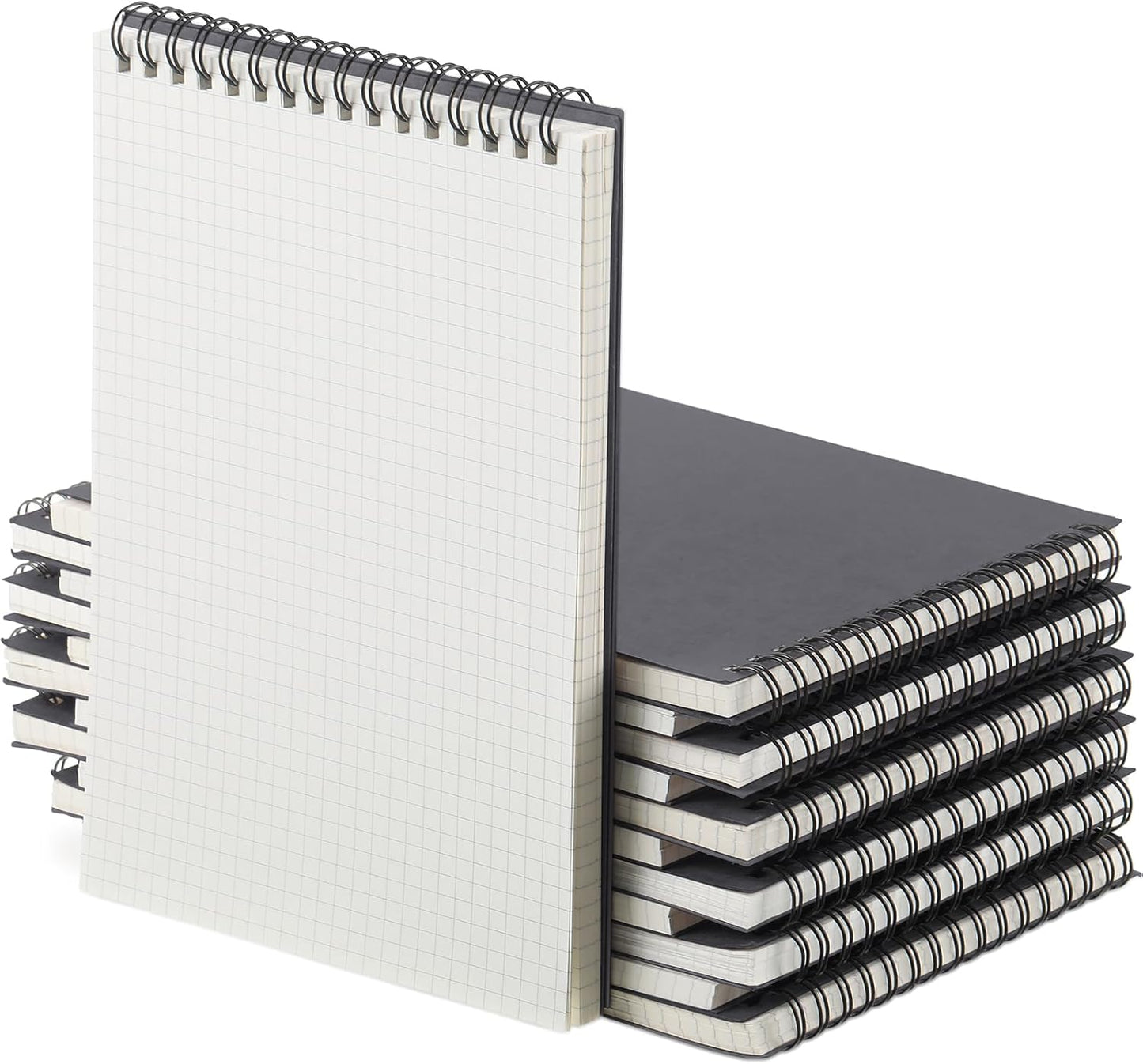 Engrowtic 6 Pack Graph Paper Spiral Notepad A5 Top Wirebound Notepad Grid Notebook Steno Pad Memo Notebook Grid Paper 140 Pages for Writing Sketching Drawing Office Supply (Black)
