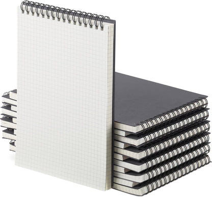 Engrowtic 6 Pack Graph Paper Spiral Notepad A5 Top Wirebound Notepad Grid Notebook Steno Pad Memo Notebook Grid Paper 140 Pages for Writing Sketching Drawing Office Supply (Black)
