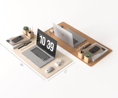 RENMTURE Desk Pad, Cork & PU Leather Desk Mat, Large Mouse pad, Non-Slip Desk Protector and Blotter, Waterproof Writing Pad, Desk Accessories and Organizers for Home Office (Light Yellow, 32"x16")