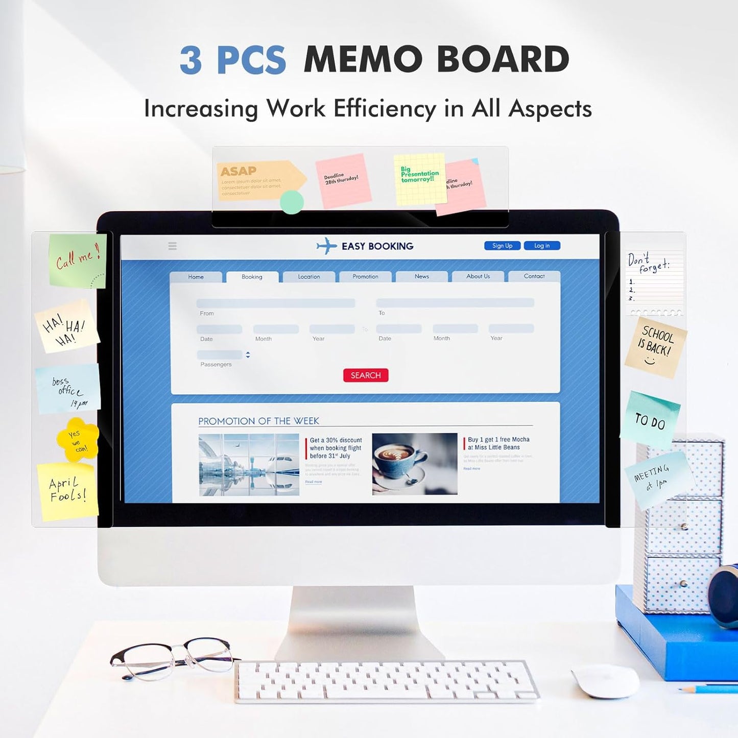 DOLLAR BOSS Monitor Memo Boards for Computers 2 Pcs Office Desk Accessories 11" x 3.1" Transparent Acrylic Monitor Side Panel Multifunction Message Board Screen Note Holder for Office Home Work Desk