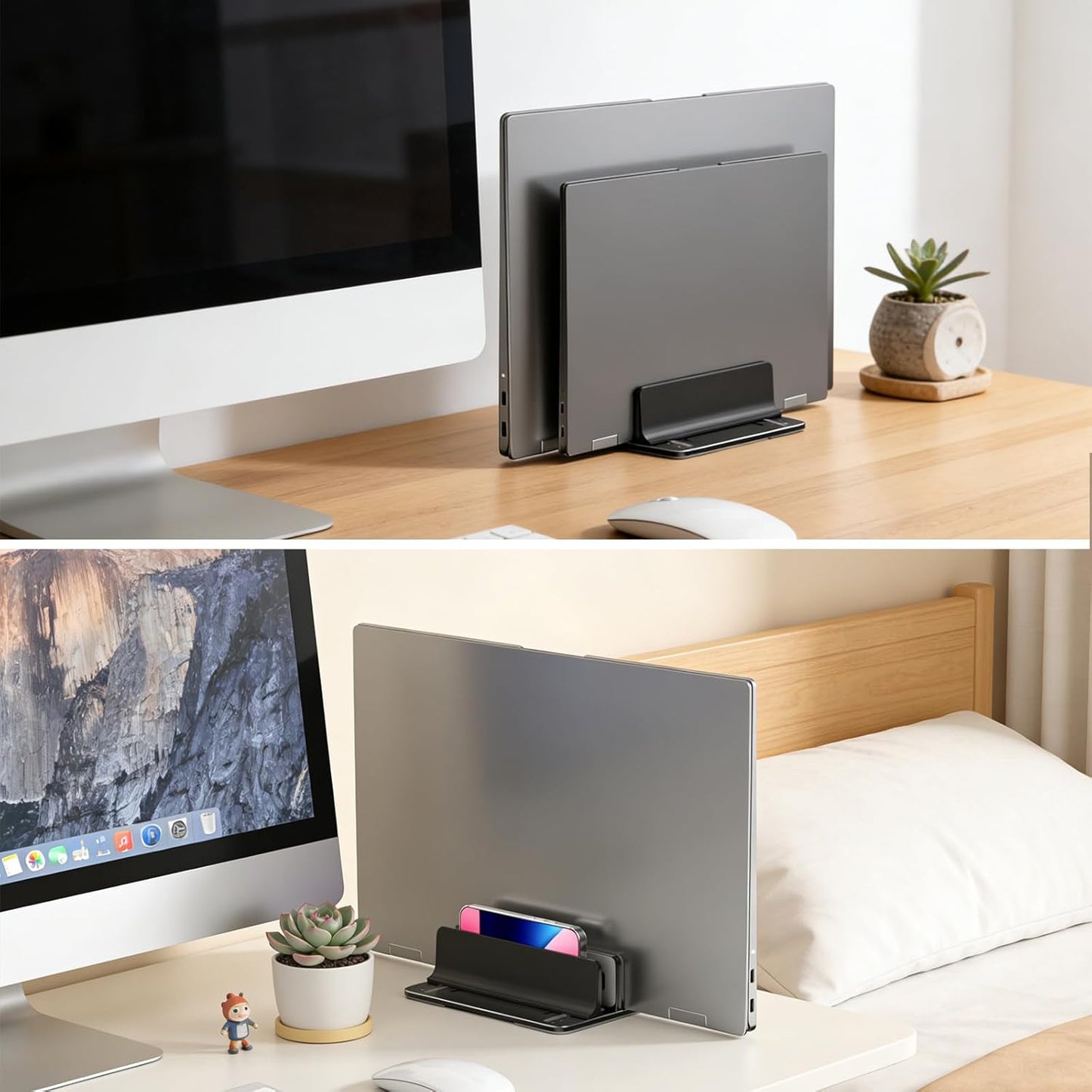 Vertical Laptop Stand for Desk Aluminum Book Holder with Adjustable Double Slot Desktop Accessories for MacBook Pro/Air Gaming Laptops, Black