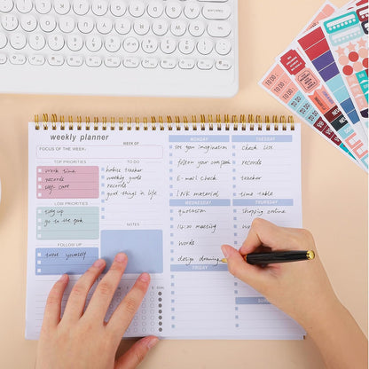 Weekly To Do List Notepad, 8.5''x11'' Weekly Desk Planner with 52 Tear Off Sheets Undated Weekly Planner Habit Tracker & Productivity Organizer for Home and Work, Pink