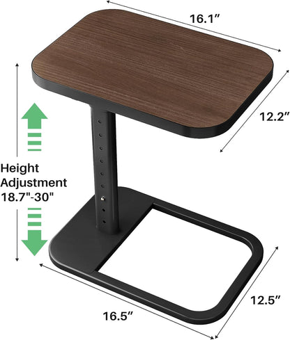 Kitstorack TV Tray Table, Adjustable Height & Flip-Top & Rounded Metal Corners, Snack Table for Couch, Sofa, Bed, Chair, Living Room, C Shaped End Side Table for Eating, Dinner or Laptop, Small Spaces