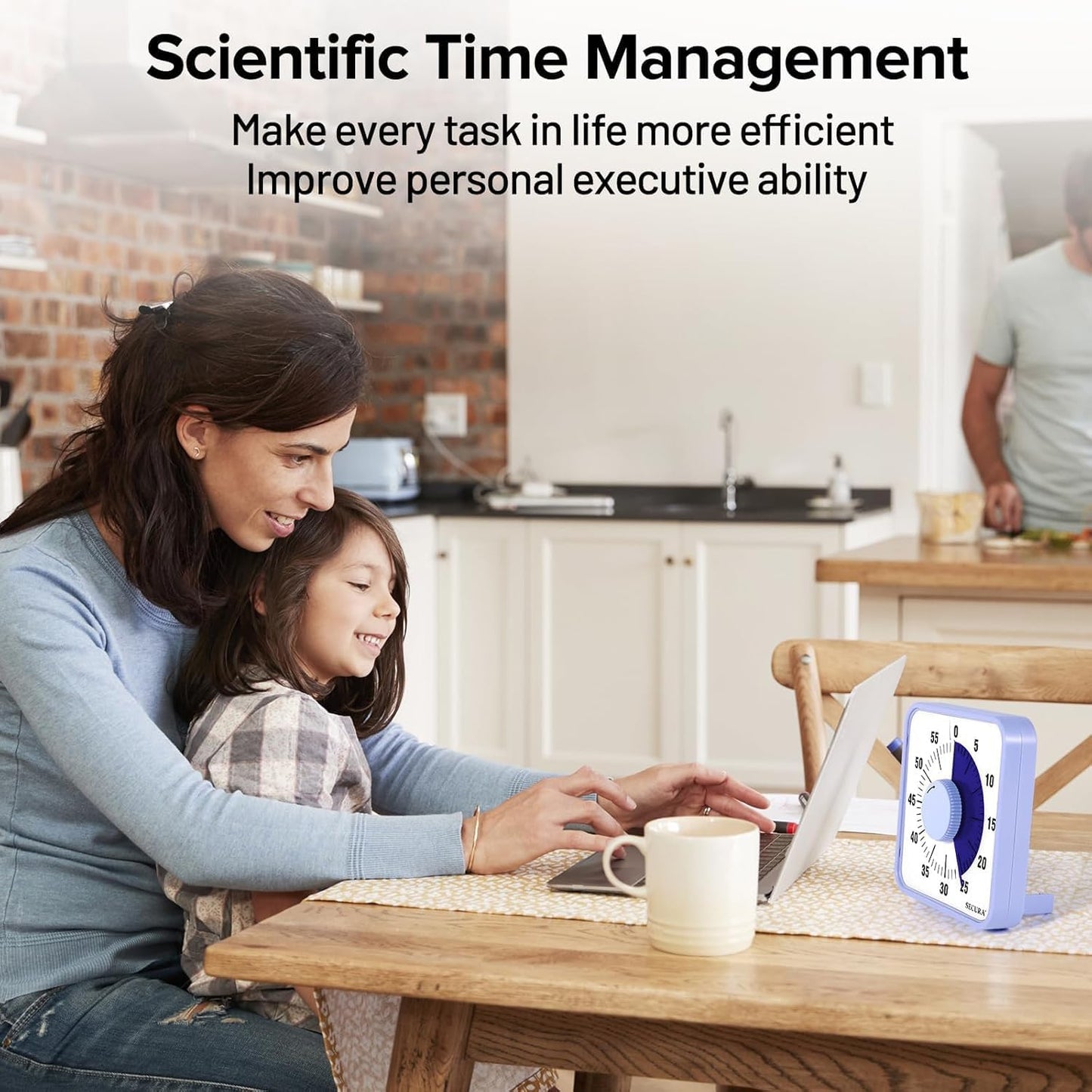 Secura 60-Minute Visual Countdown Timer, 7.5-Inch Oversize Classroom Visual Timer for Kids and Adults, Durable Mechanical Kitchen Timer Clock with Magnetic Backing (Blue)
