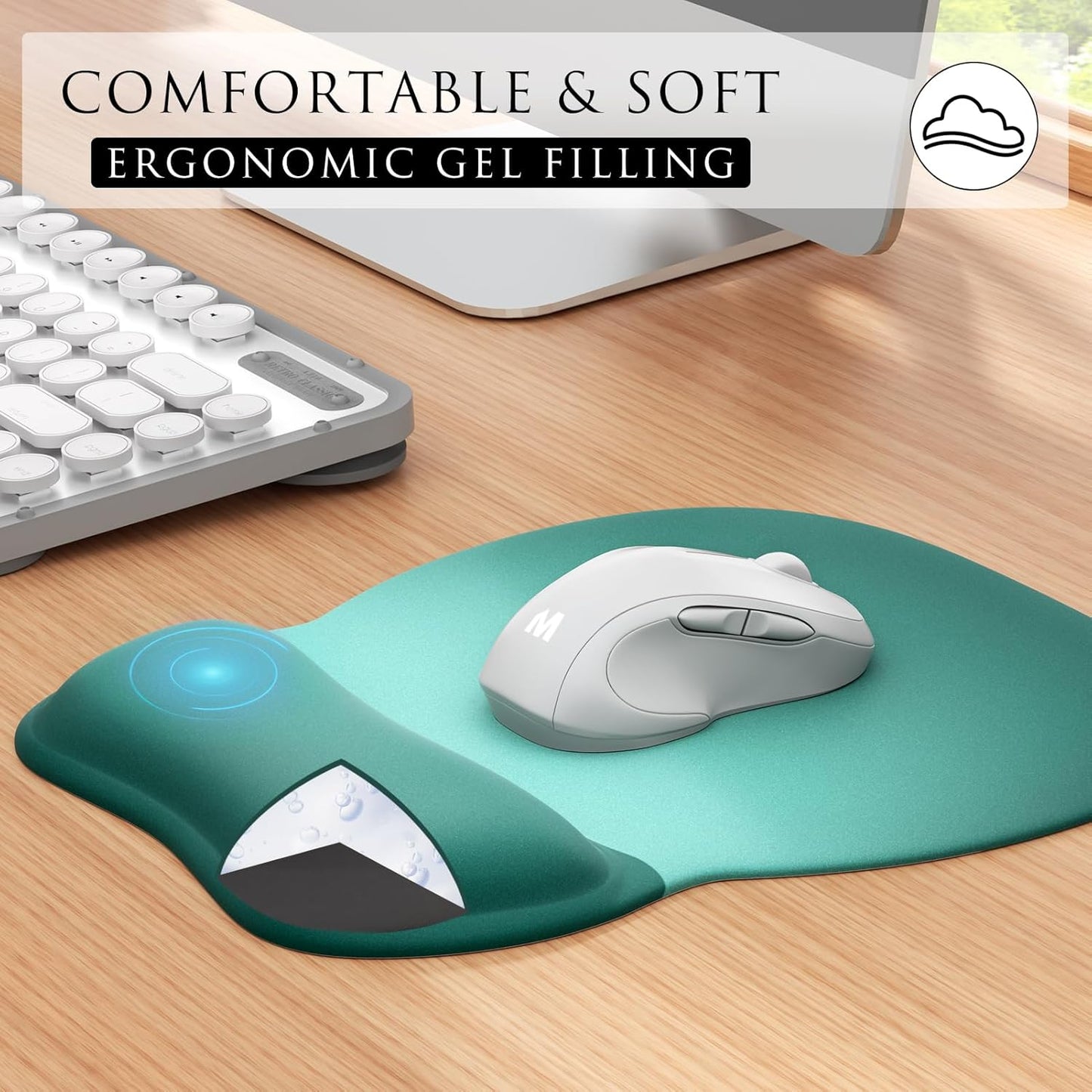 MROCO Ergonomic Mouse Pad with Gel Wrist Rest, Smooth Wrist Support Surface, Non-Slip PU Base for Pain Relief, Comfortable Mousepad for Computer, Laptop, Office & Home, 9.4 x 8.1 in, Black