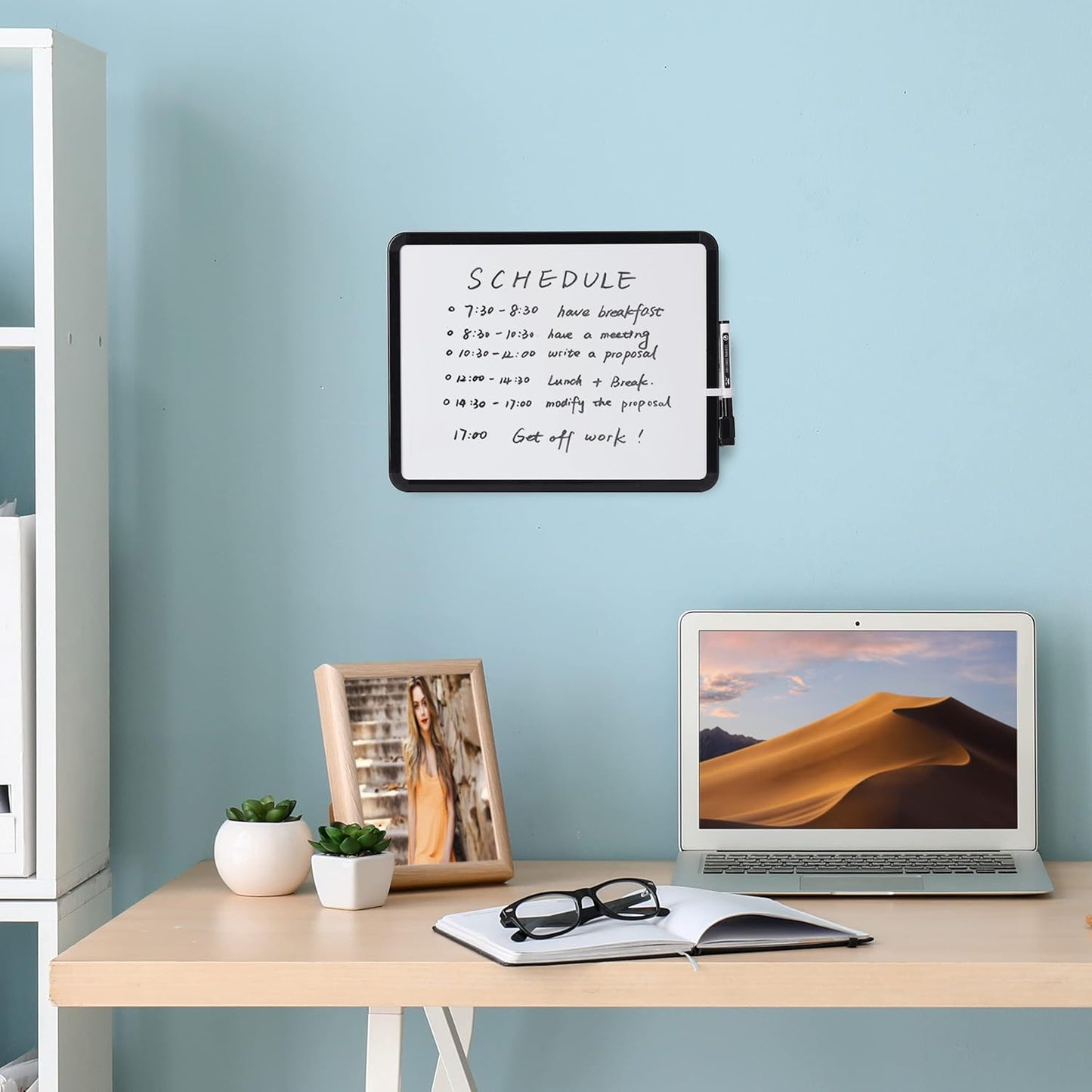Mr. Pen- Dry Erase Board, 14” x 11” with a Black Dry Erase Marker, White Frame, Small Mini White Board for Students, Fridge, Wall, Locker, Includes Double Sided Tapes