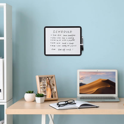 Mr. Pen- Dry Erase Board, 14” x 11” with a Black Dry Erase Marker, White Frame, Small Mini White Board for Students, Fridge, Wall, Locker, Includes Double Sided Tapes