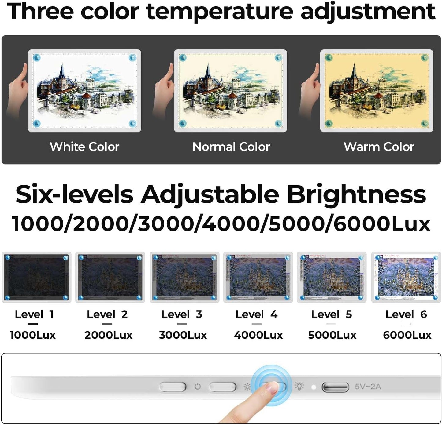 Heanolier A4 LED Copy Board Light Tracing Box,Super Bright Magnetic Light pad with Side physical Buttons,Adjustable Corded Light Table for Tattoo Transferring,Drawing, Light Board for Diamond Painting