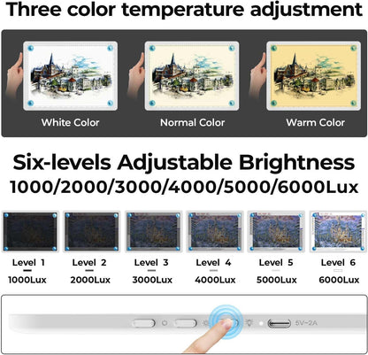 Heanolier A4 LED Copy Board Light Tracing Box,Super Bright Magnetic Light pad with Side physical Buttons,Adjustable Corded Light Table for Tattoo Transferring,Drawing, Light Board for Diamond Painting