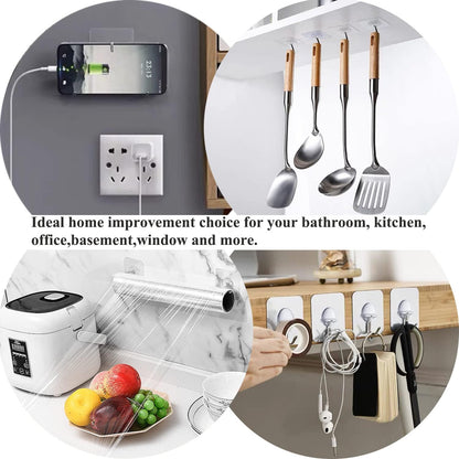 JINSHUNFA Adhesive Wall Hooks 13LB Heavy Duty No Drill Large Transparent Waterproof Hooks for Bathroom Kitchen Towel Coat 8 Pack