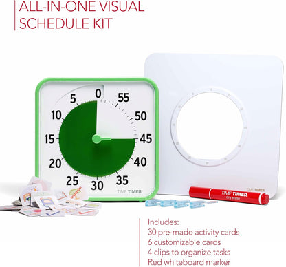 TIME TIMER Visual Schedule Package - 8-inch 60 Minute Visual Routine Timer with Dry Erase Board, PECS Cards, and Whiteboard Marker - for Kids Desk, Classroom, Home, and Routines (Orange)