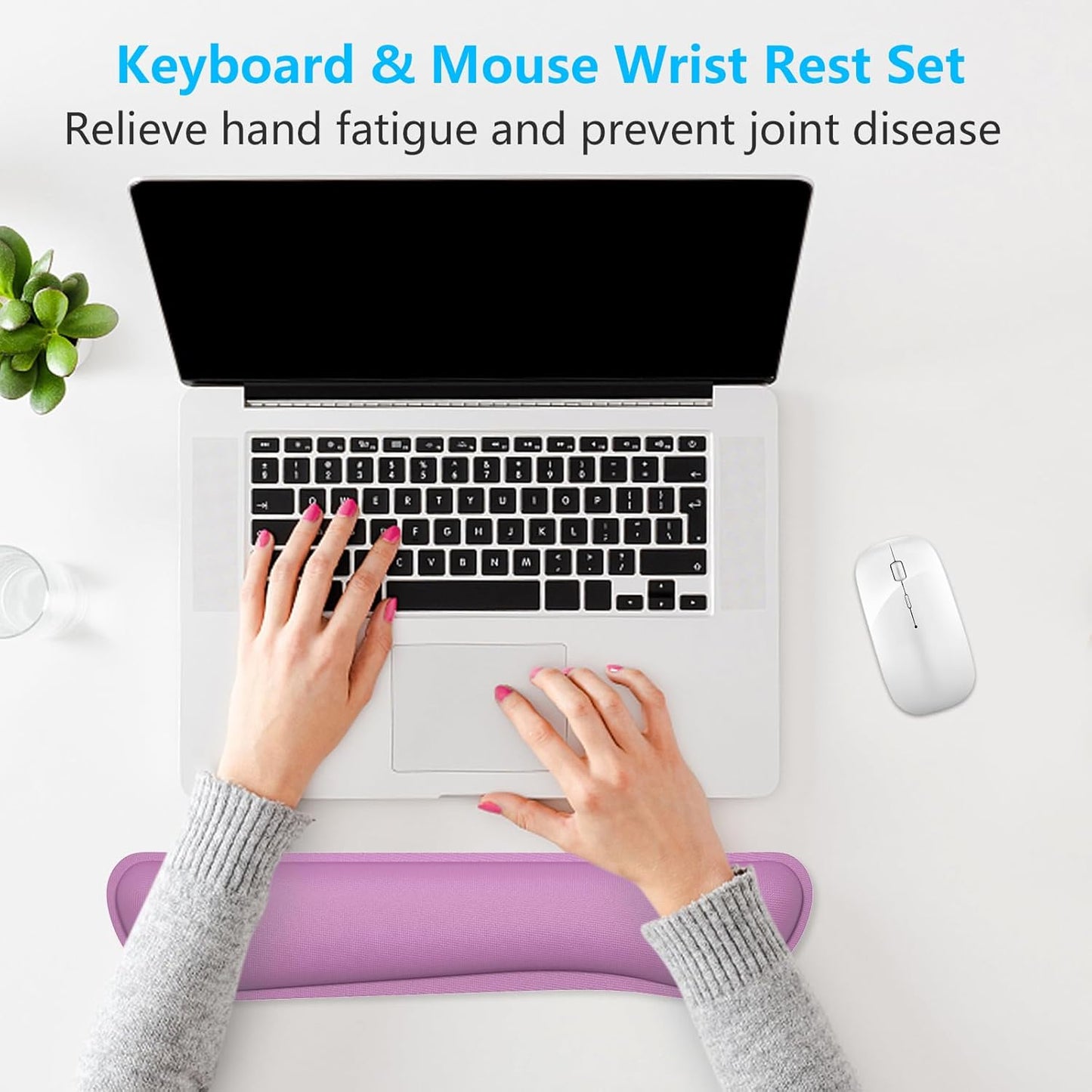 Dapesuom Enlarge Keyboard Wrist Rest, Memory Foam Keyboard Wrist Cushion for Computer Desk Mats Support, Pain Relief Ergonomic Mouse Pad Rests with Non-Slip Base for Gaming, Laptop, Radiant Orchid