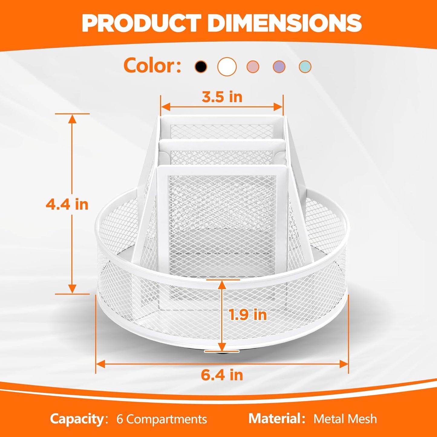 Docnest 360° Rotating Pen Holder,Heavy-Duty Metal Mesh Desk Organizer with 6 Compartments for Pencils,Scissors & Markers –Space Saving Office Supply for Teachers, Students & Home Desk-Black