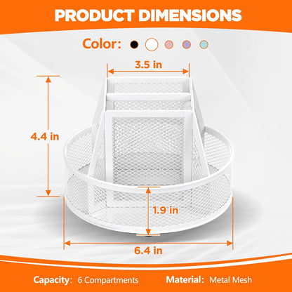 Docnest 360° Rotating Pen Holder,Heavy-Duty Metal Mesh Desk Organizer with 6 Compartments for Pencils,Scissors & Markers –Space Saving Office Supply for Teachers, Students & Home Desk-Black