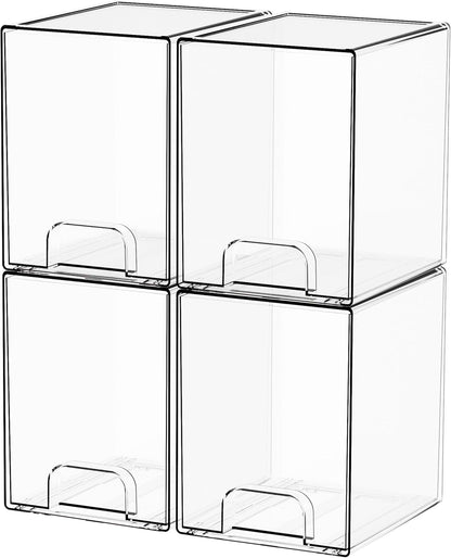 Yieach 8 Pack Small Clear Stackable Storage Drawers,2.2'' Tall Desk Organization and Storage,Plastic Office Supply Organizer,Acrylic Storage Containers for Makeup,Hair Clip,Accessory,Pen,Art Crafts