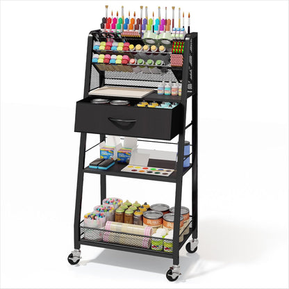 Homsorout 3 Tier Rolling Cart - Metal Utility Cart with Storage Drawer and Wheels, Versatile Art & Craft Organizer for Home, Office, or Studio - Ideal for Storing Brushes, Paints, and Supplies