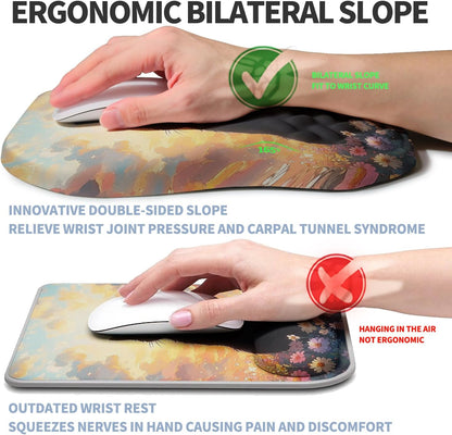 Ergonomic Raised Mouse Pad Wrist Support with Bilateral Slope Memory Foam Mousepad for Wrist Rest and Carpal Tunnel Pain Relief 11.8x7.9〃 Black