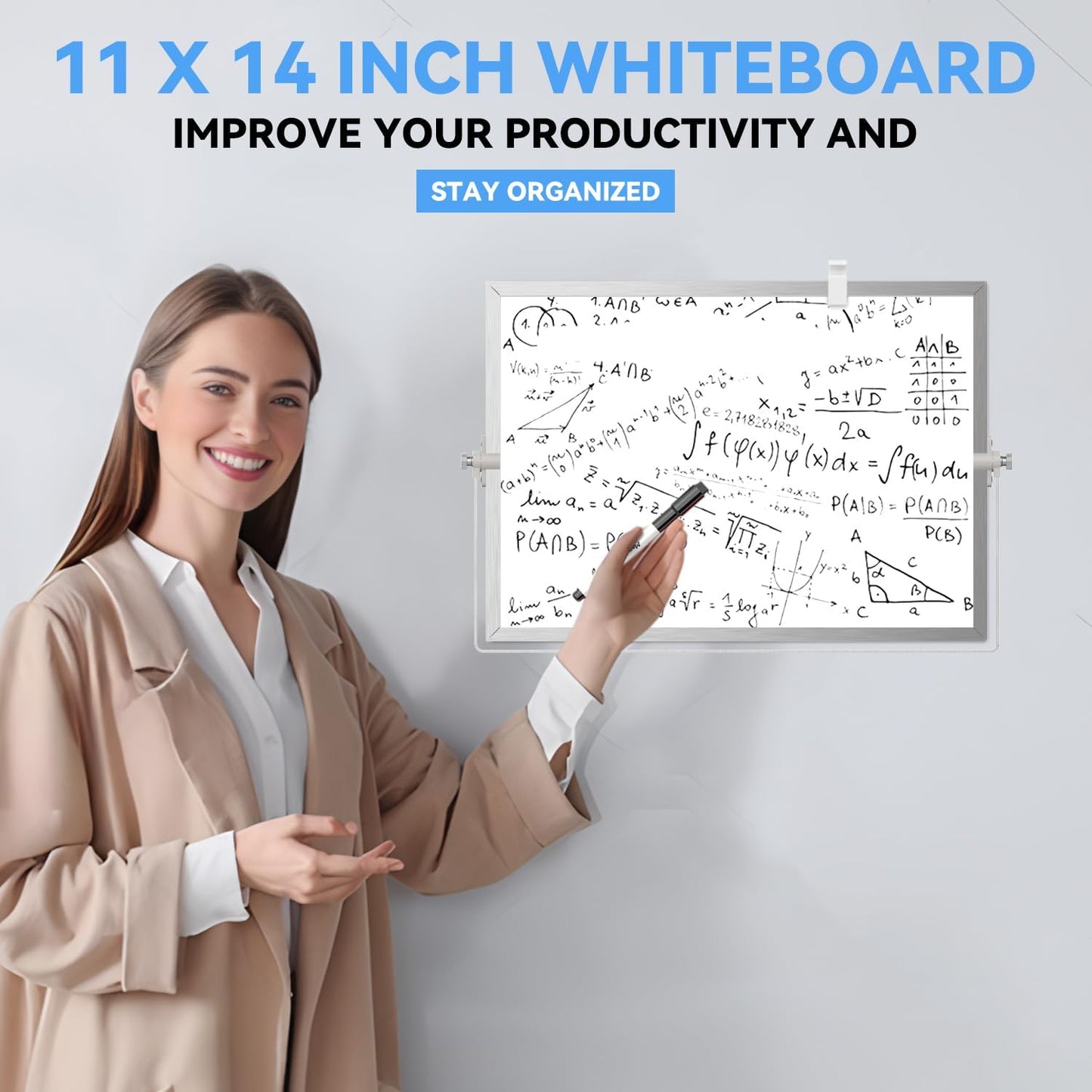 Dry Erase White Board, Cazeyoo Magnetic Desktop Whiteboard 16 x 12inch with Stand, 10 Markers, 4 Magnets and 1 Eraser, Portable Double-Sided White Board for Kids Drawing, Office, Home, School