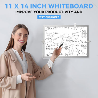 Dry Erase White Board, Cazeyoo Magnetic Desktop Whiteboard 16 x 12inch with Stand, 10 Markers, 4 Magnets and 1 Eraser, Portable Double-Sided White Board for Kids Drawing, Office, Home, School