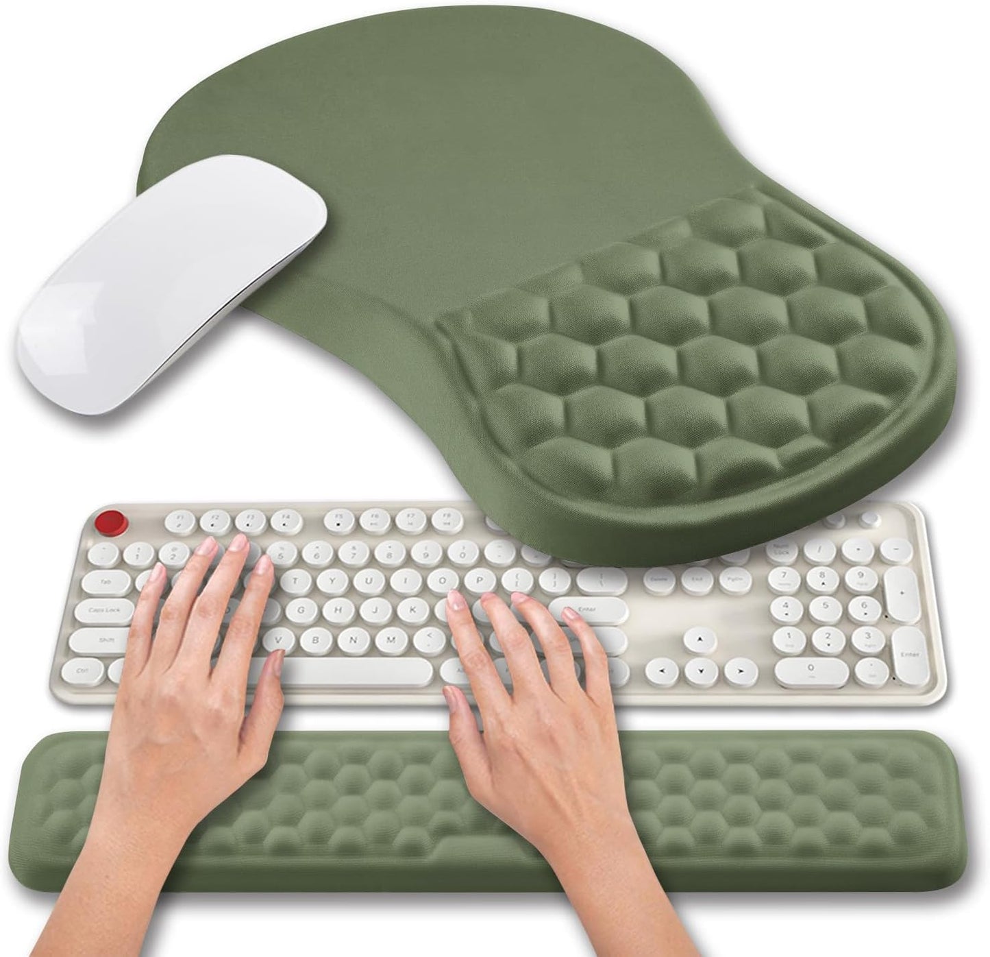 Hokafenle 2 in 1 Ergonomic Mouse Pad Wrist Support & Wrist Rest for Computer Keyboard Set, with Relieve Carpal Tunnel Pain Massage Bulge and Full Memory Gel Design (2In1 Set, Black)