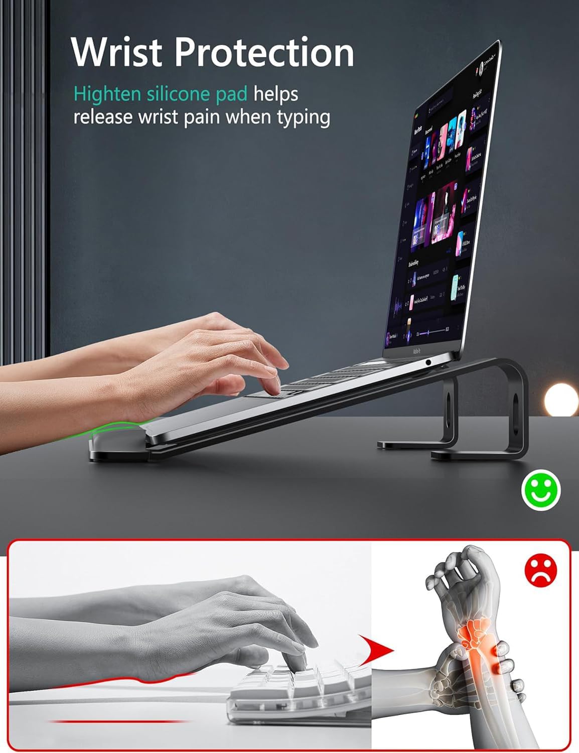 JCZT Clear Acrylic Laptop Stand for Desk, with Wrist Rest, Ergonomic Detachable Mount Compatible with 10-17'' All Laptops Such as MacBook Air Pro/HP/Dell/Lenovo