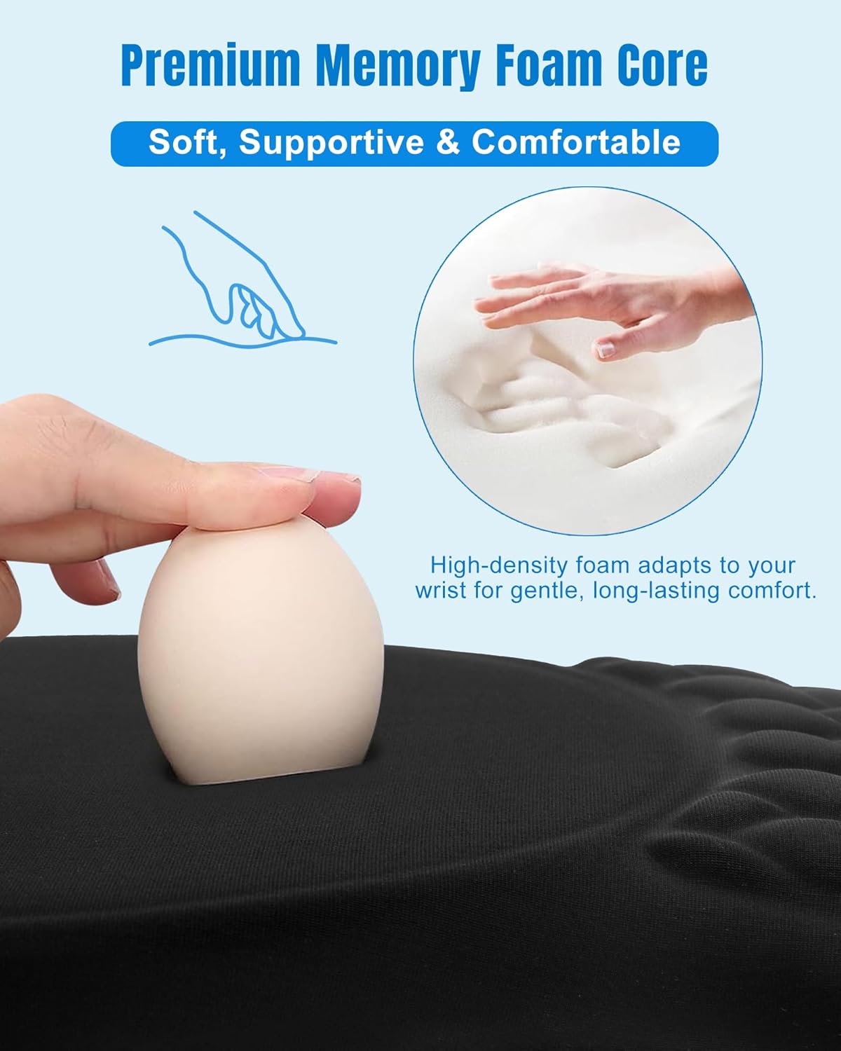 Ergonomic Mouse Pad with Wrist Rest, Slope Design Memory Foam Support, Smooth Lycra Surface, Non-Slip PU Base, Comfortable Mouse Mat for Office, Home, Computer Desk (Black)