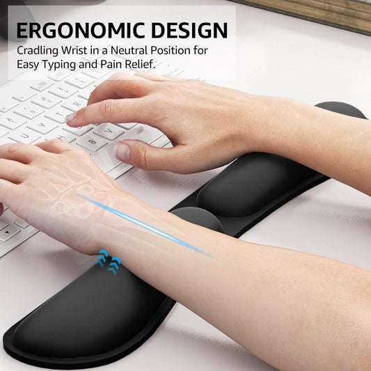 KTRIO Ergonomic Keyboard Wrist Rest and Mouse Pad with Wrist Rest Set, Memory Foam Wrist Support for Typing, Gaming, Office and Home Use, Black