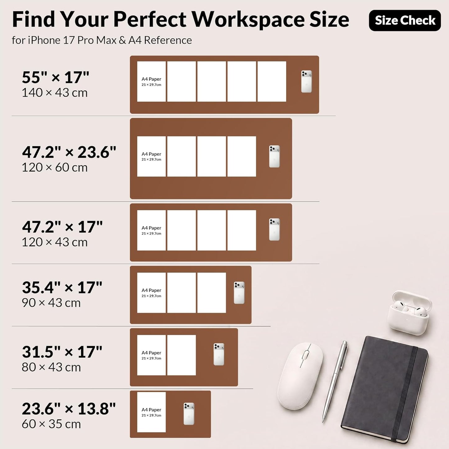 AFIING Large Desk Mat 47" x 17", Dual-Sided Natural Cork & PU Leather Desk Pad, Non-Slip Waterproof Mouse Pad for Office, Home & Gaming, Black