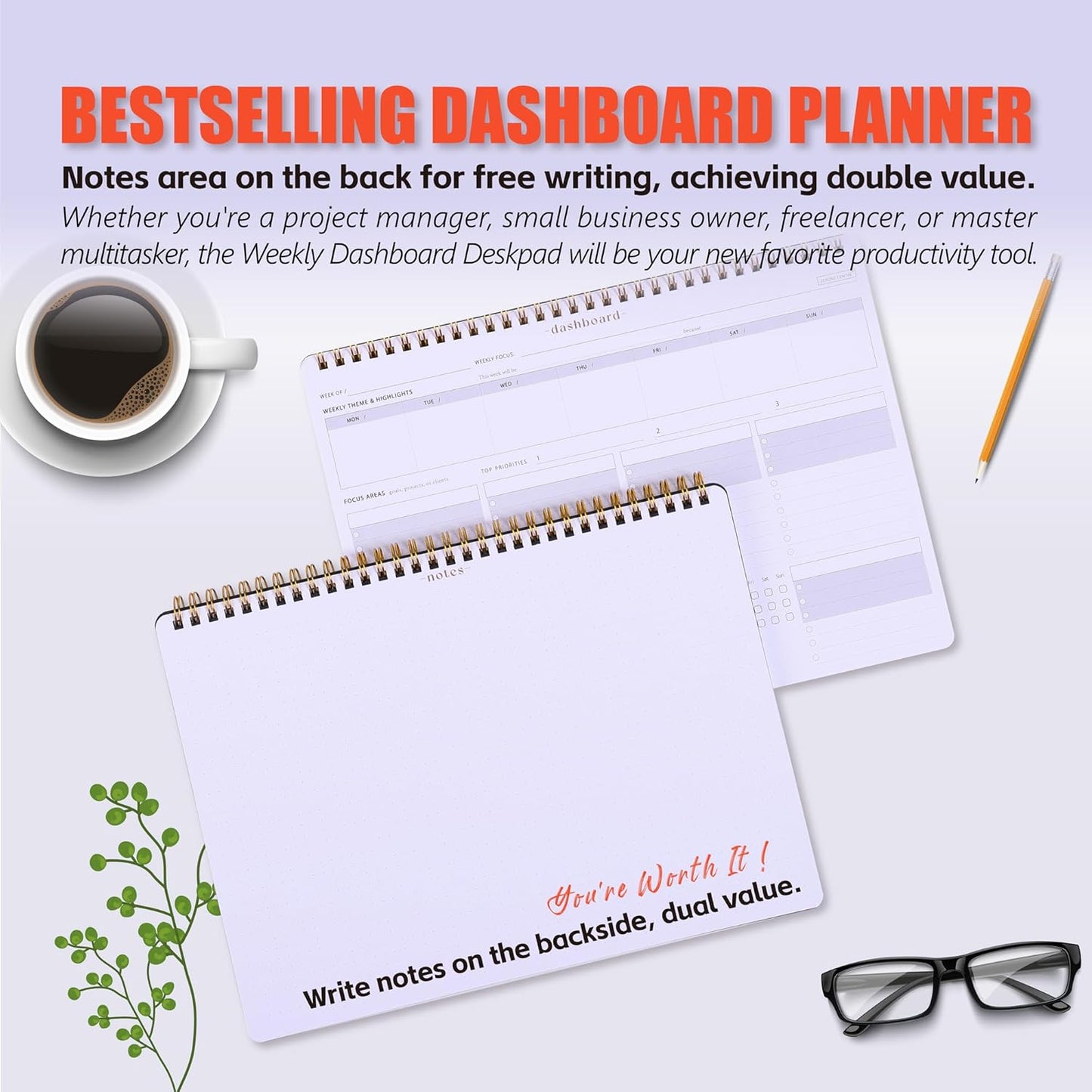 Sunday Start Weekly Planner with Habit Tracker - 8.5×11" Professional Productivity Tools to Organize Your Daily Tasks, Goals, Projects - Dashboard Desk Pad - ADHD To-Do List Notepad