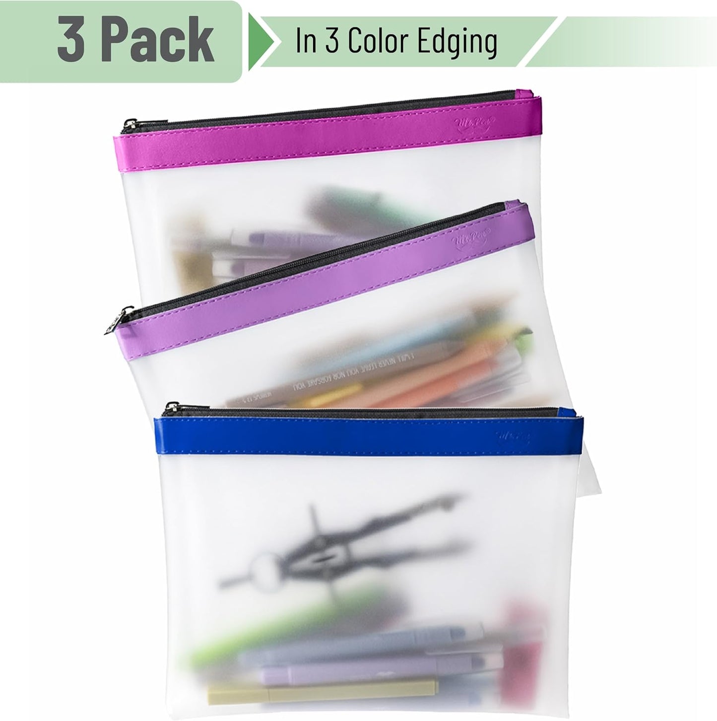 Mr. Pen- Clear Pencil Pouch, 8.50"x4.25", 3 Pack, Durable TPU Material, Medium Water-Resistant Pencil Bags with Smooth Zipper, Multipurpose Clear Pouch for Stationery, School, Office, Travel Supplies