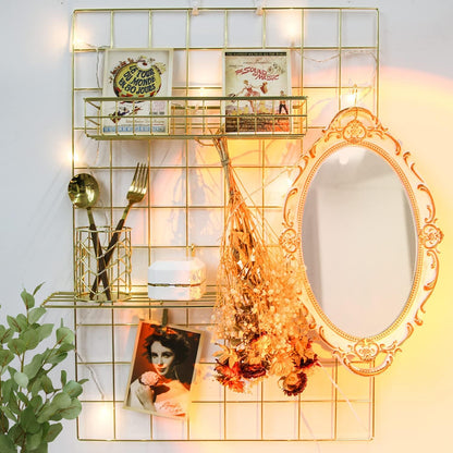 Grid Wire Board,for Memo Picture Panel Wall Decoration for Room Office Mat Photo Hanging Art Display Frames Desk Storage Organizer,17.3" x 11.8"(2Pack) (Gold)