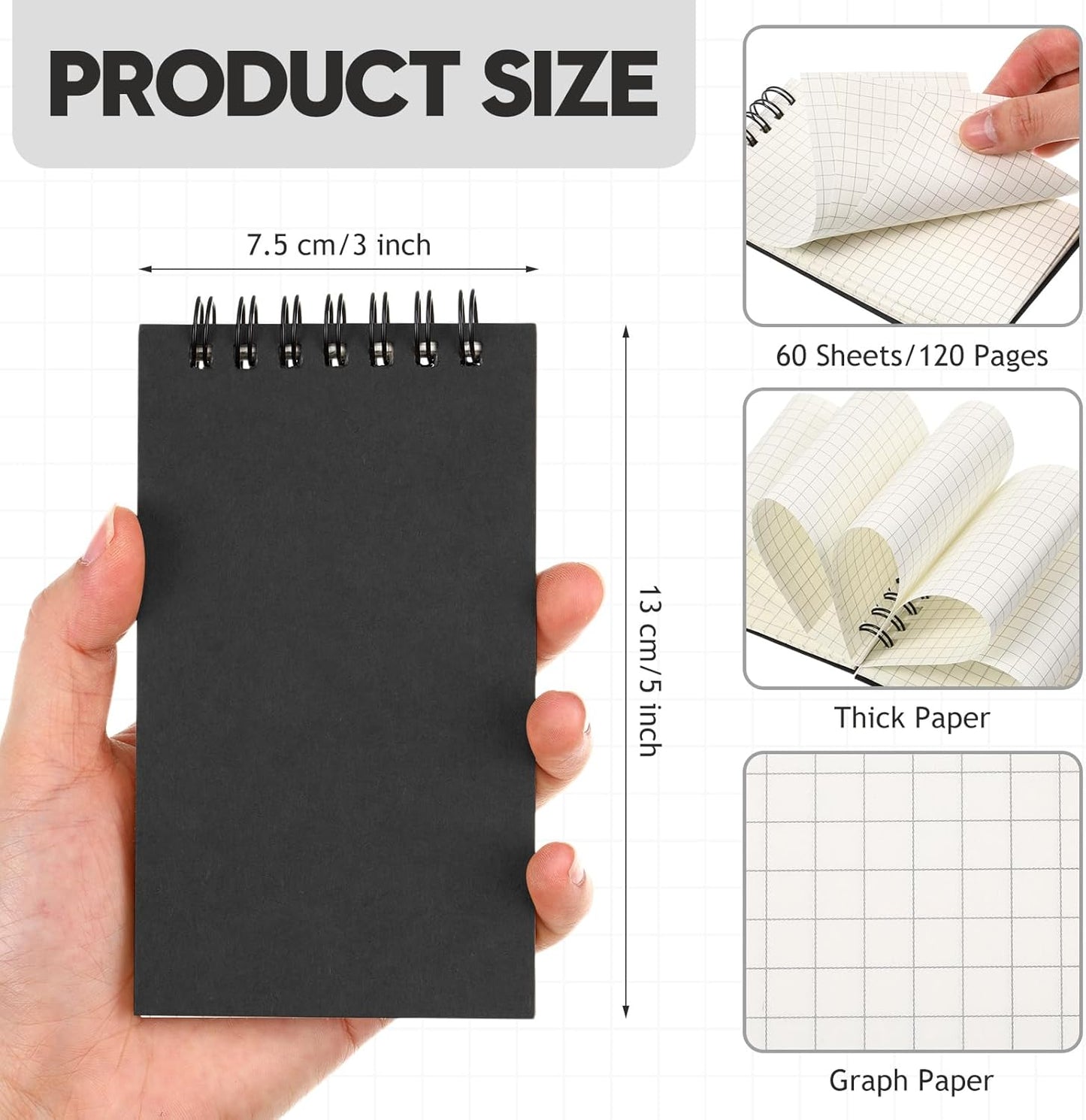 Jutom 2 Pcs Mini Pocket Notebooks Bulk 3x5 Graph Paper Top Spiral Notebook 120 Pages 80 Gsm Mini Grid Notepads for Personal Organizers Home Classroom Business Work Supplies (Kraft)