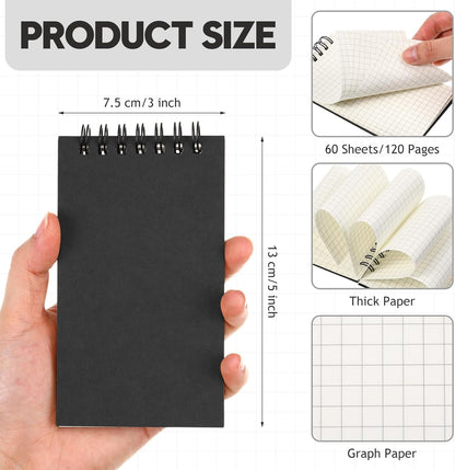 Jutom 2 Pcs Mini Pocket Notebooks Bulk 3x5 Graph Paper Top Spiral Notebook 120 Pages 80 Gsm Mini Grid Notepads for Personal Organizers Home Classroom Business Work Supplies (Kraft)