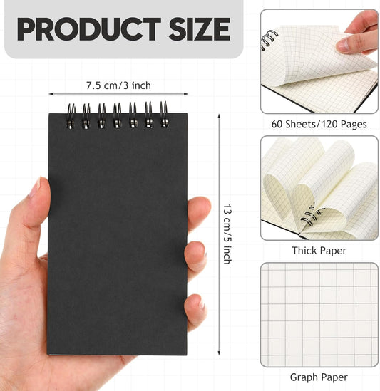 Jutom 2 Pcs Mini Pocket Notebooks Bulk 3x5 Graph Paper Top Spiral Notebook 120 Pages 80 Gsm Mini Grid Notepads for Personal Organizers Home Classroom Business Work Supplies (Kraft)