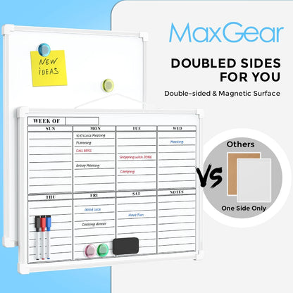 MaxGear Monthly Calendar Dry Erase Board for Wall, 16"x12" Small Hanging Double-Sided White Board, Portable Whiteboard for Planning, Drawing, Memo, to Do List, School, Home, Kitchen, Office
