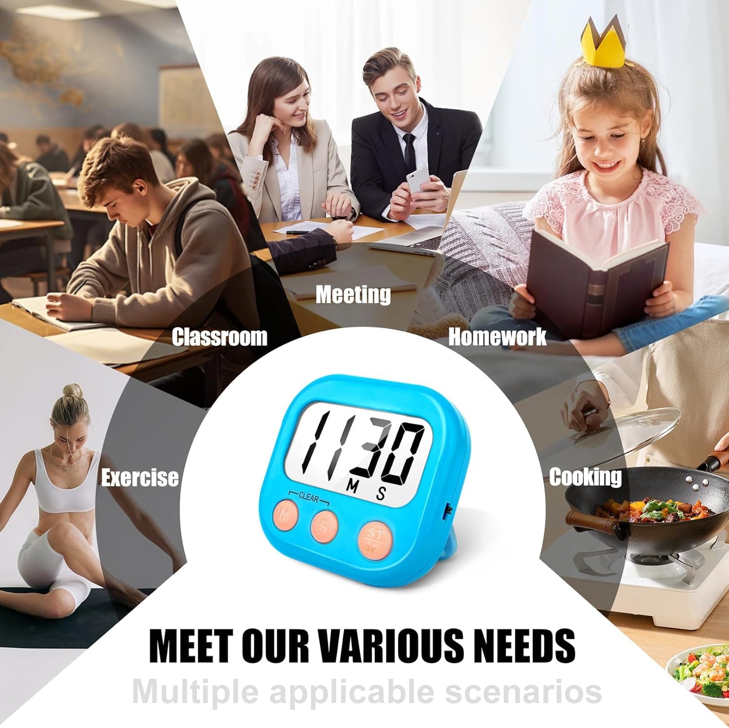 2 Pack Digital Kitchen Timer for Cooking Big Digits Loud Alarm Magnetic Backing Stand Cooking Timers for Baking White