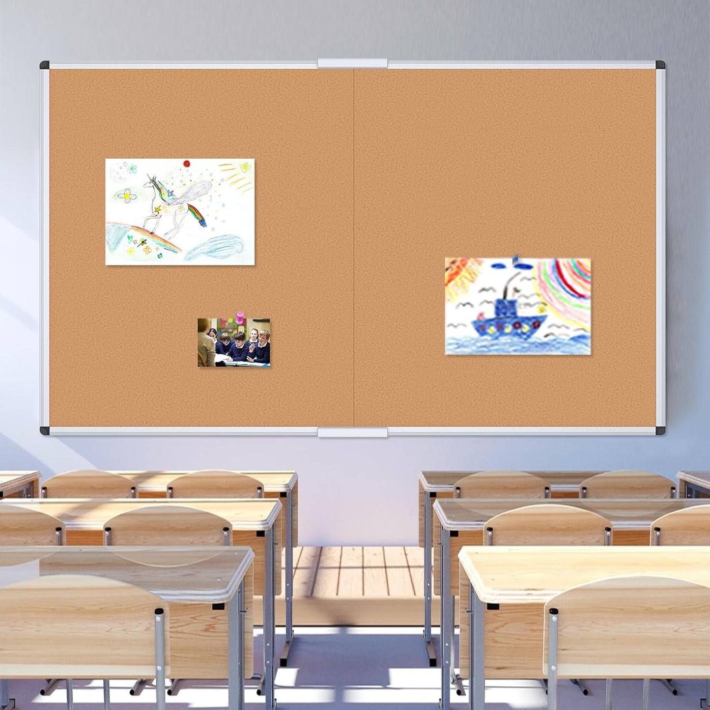 VIZ-PRO Cork Notice Board, 36 X 24 Inches, Silver Aluminium Frame