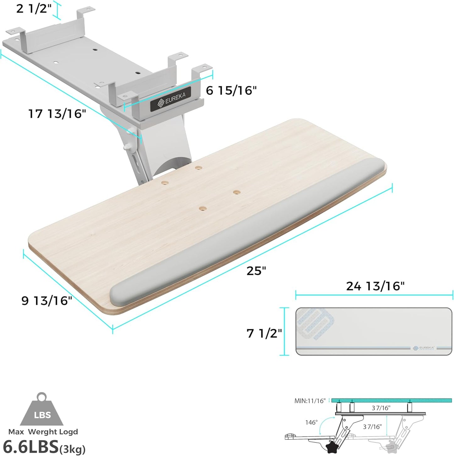 EUREKA ERGONOMIC Height Adjustable Mouse & Keyboard Tray Under Desk, 28x10'' Large Slide Out Swivel Tilt Computer Keyboard Drawer with Pad for Gaming Home Office, Dual Mount