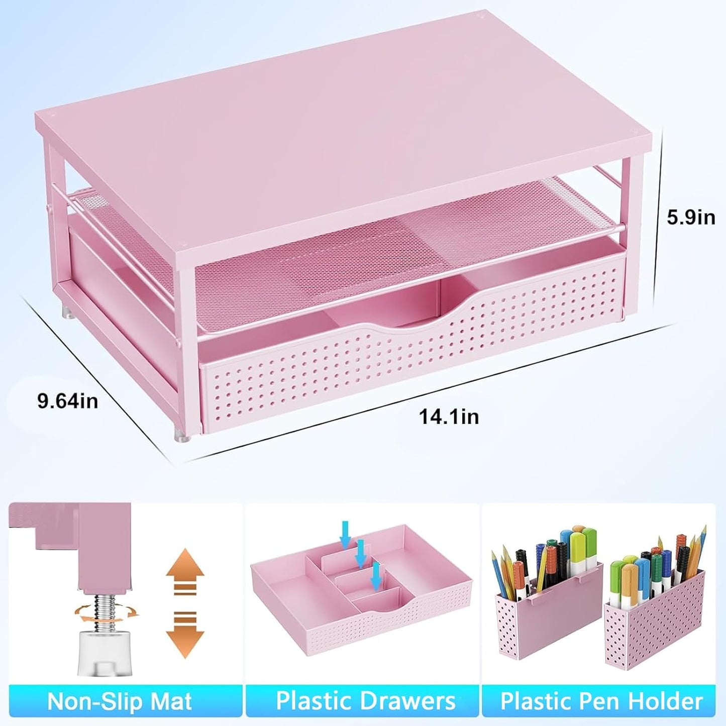 gianotter Monitor Stand Riser, Office Desk Shelf Organizer, Desk Organizer with Drawer and Pen Holder, 2-Tier Computer Stand, Office Organization (Ink)